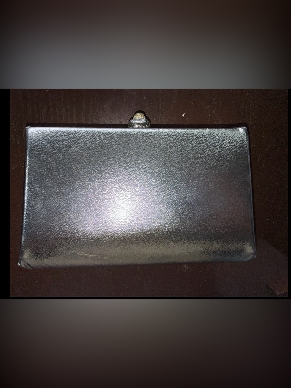 HL Silver Metallic Clutch Purse Evening Bag Rhinestone Push Lock Clasp Chain